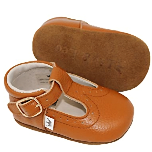 Liv & Leo T-Bars Oxford Dress Shoes Baby Girls First Walker Tan Leather 6m - 12m - Picture 2 of 10
